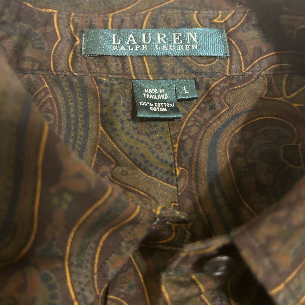 LAUREN Ralph Lauren olive paisley button down size L - Picture 2 of 4